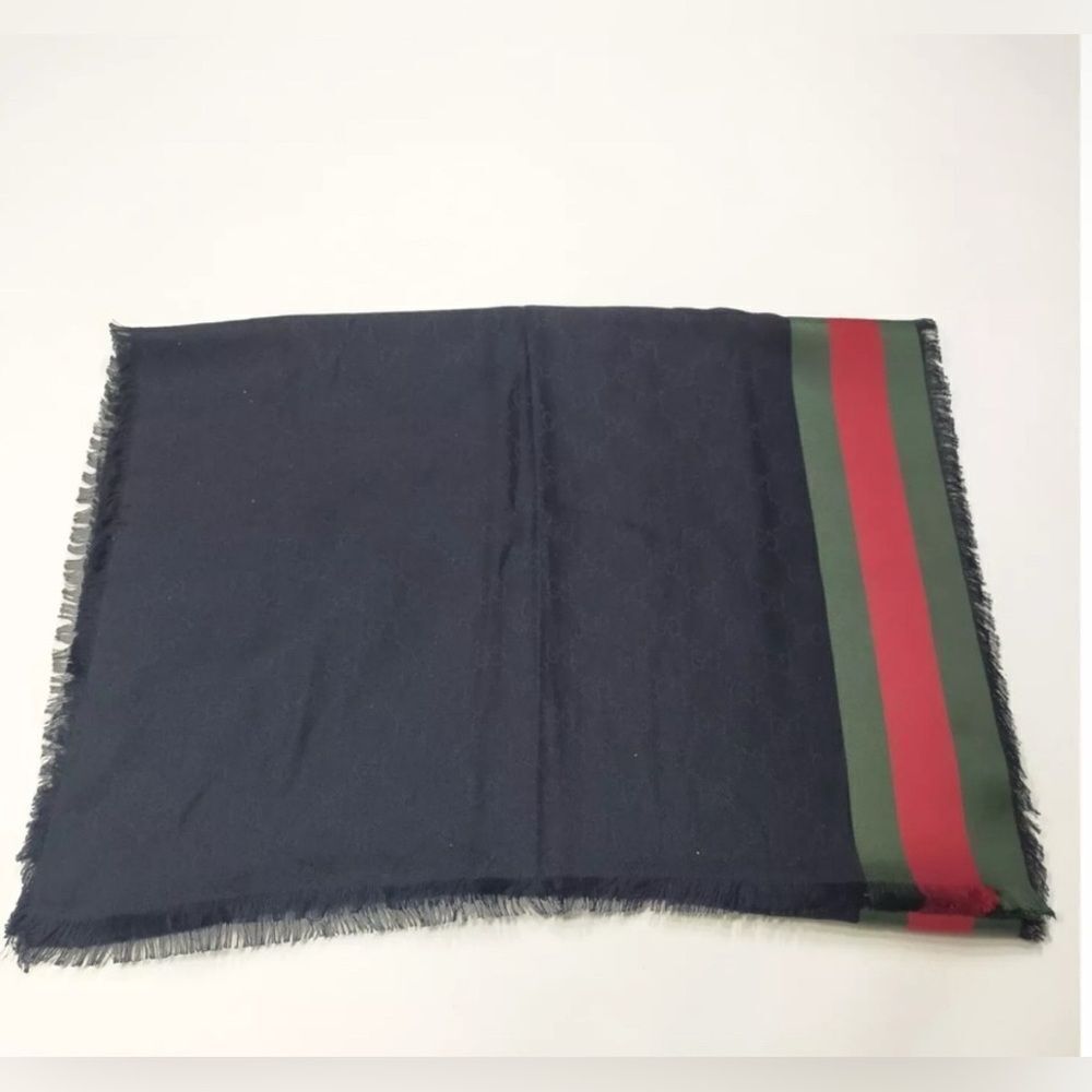 GUCCI Black Silk Cotton Sherry Line Edge Wrap Shawl Lightweight Web Trim Auth